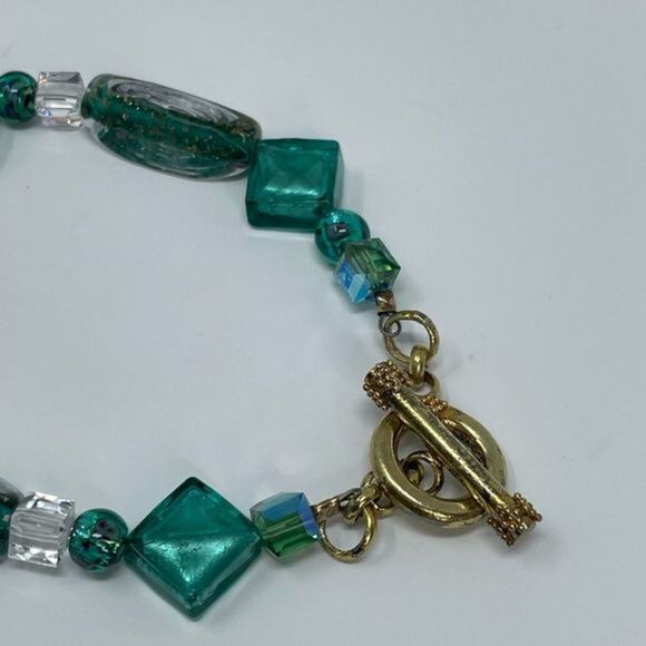 Bella Dolce | Teal Blue- Green Bracelet, Swarovski & Murano glass 9” - Picture 3 of 6